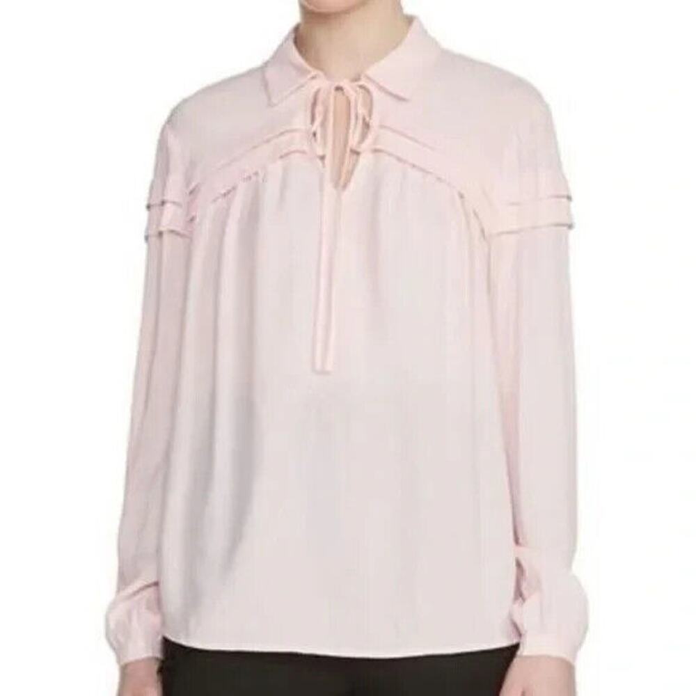 MAJE Lila Lubin Pink Chemise Crepe V Neck Blouse Long Sleeve Viscose S 1